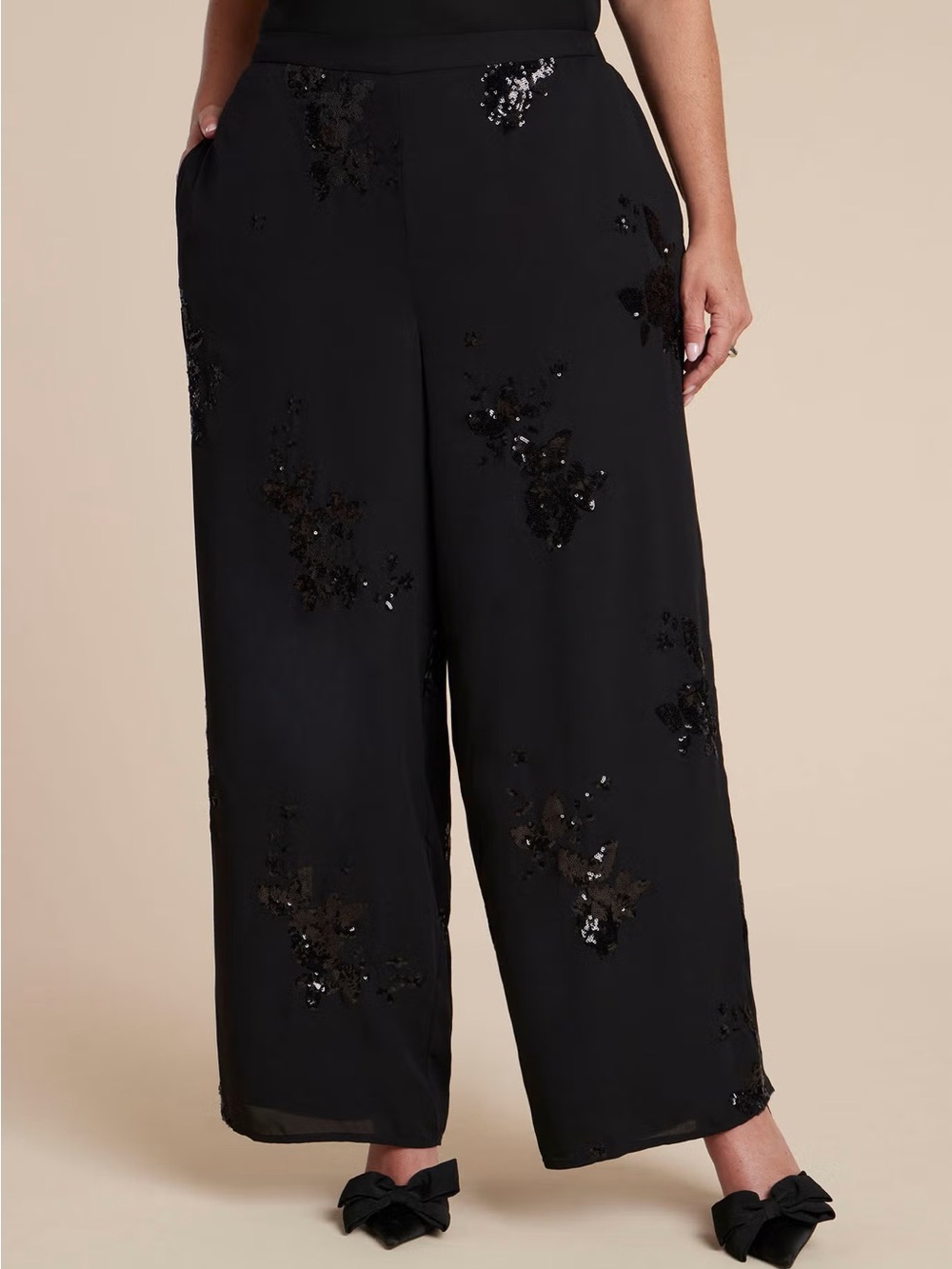 Eloquii Floral Sequin Wide Leg Pant